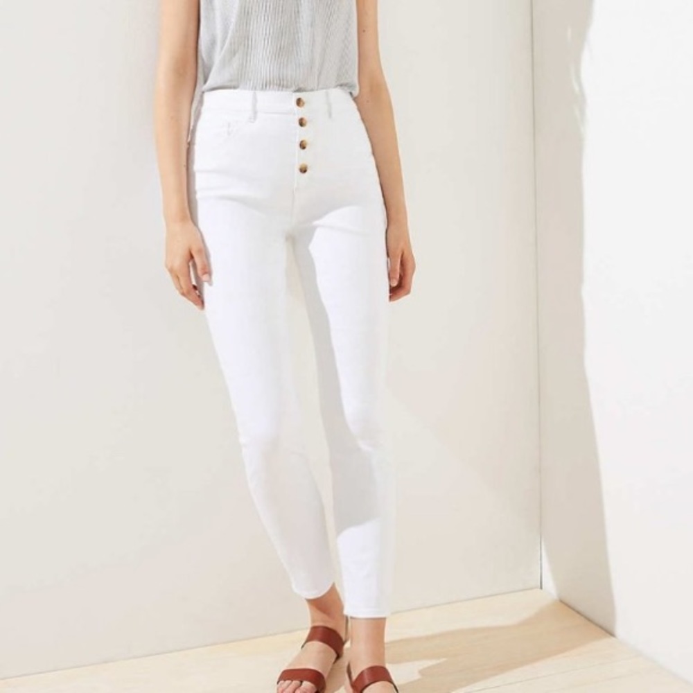 LOFT High-Waist Skinny Button-Fly Jeans in White